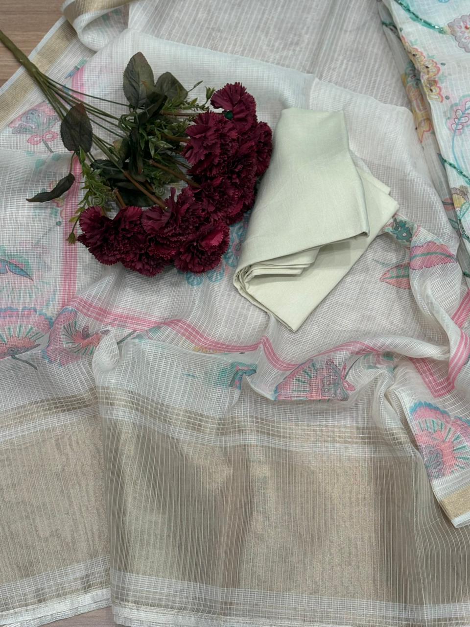 Elegant unstitched suit set crafted in premium Kota cotton