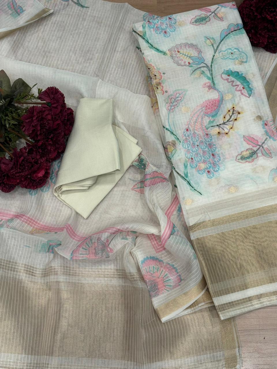 Elegant unstitched suit set crafted in premium Kota cotton