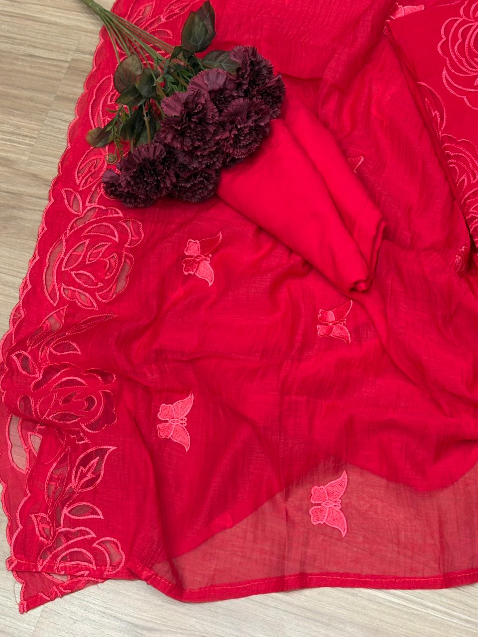 Elegant unstitched suit is crafted in premium muslin cotton