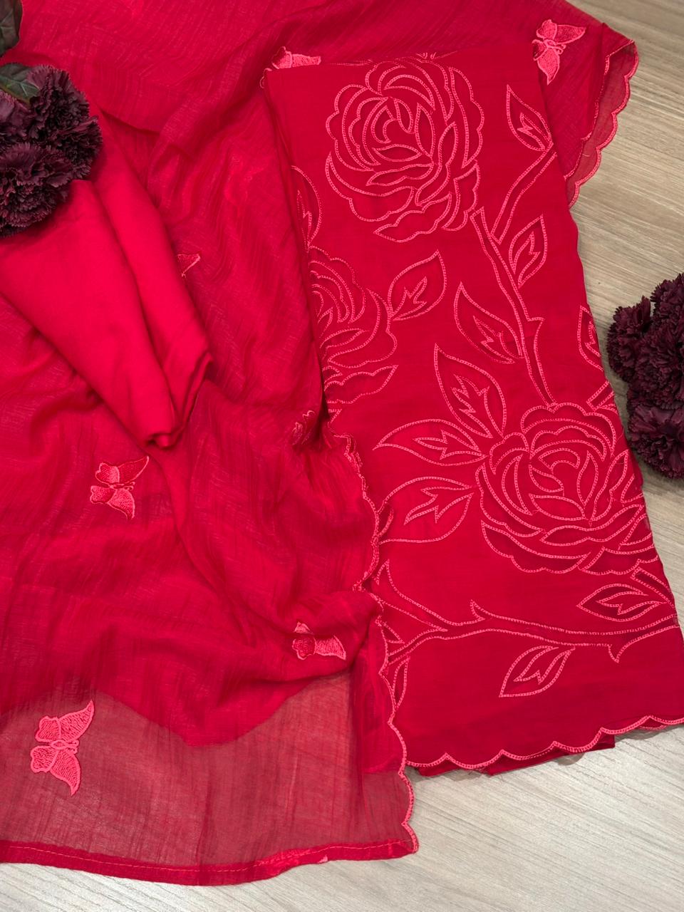 Elegant unstitched suit is crafted in premium muslin cotton