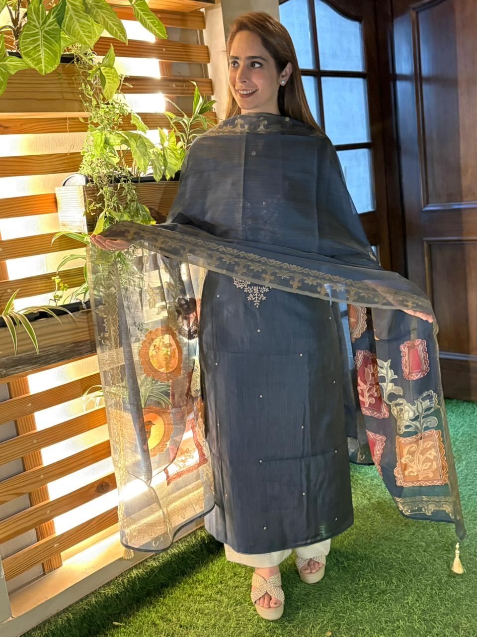 Experience timeless elegance with this unstitched suit