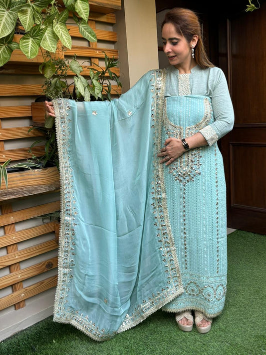 Elevate your ethnic wardrobe with this graceful unstitched suit