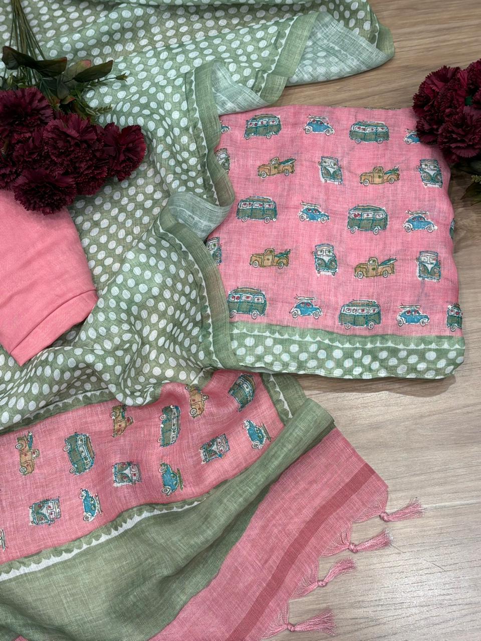 Elegant unstitched suit crafted in pure linen cotton fabric