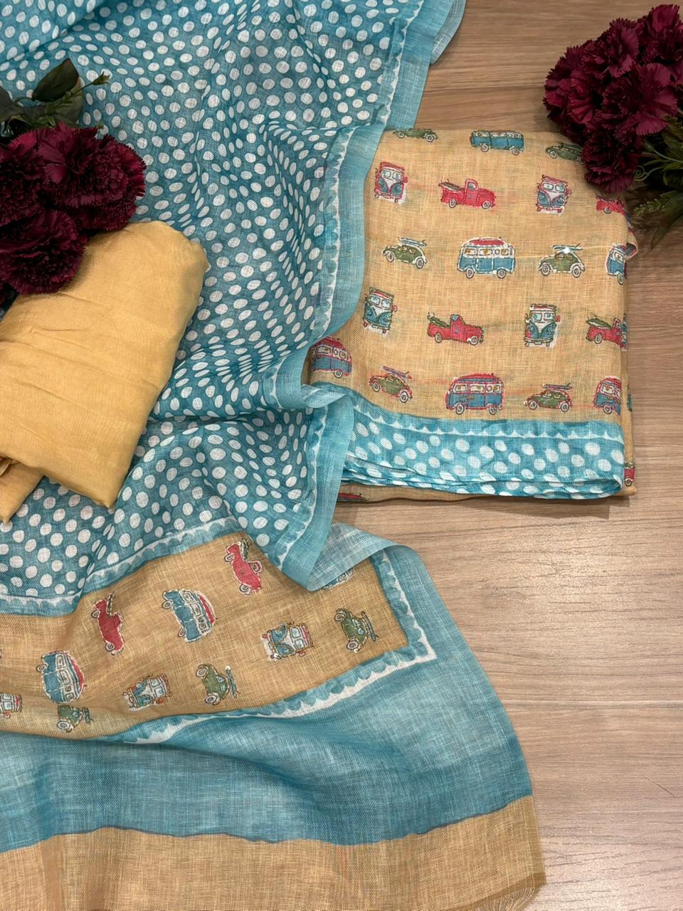 Elegant unstitched suit crafted in pure linen cotton fabric