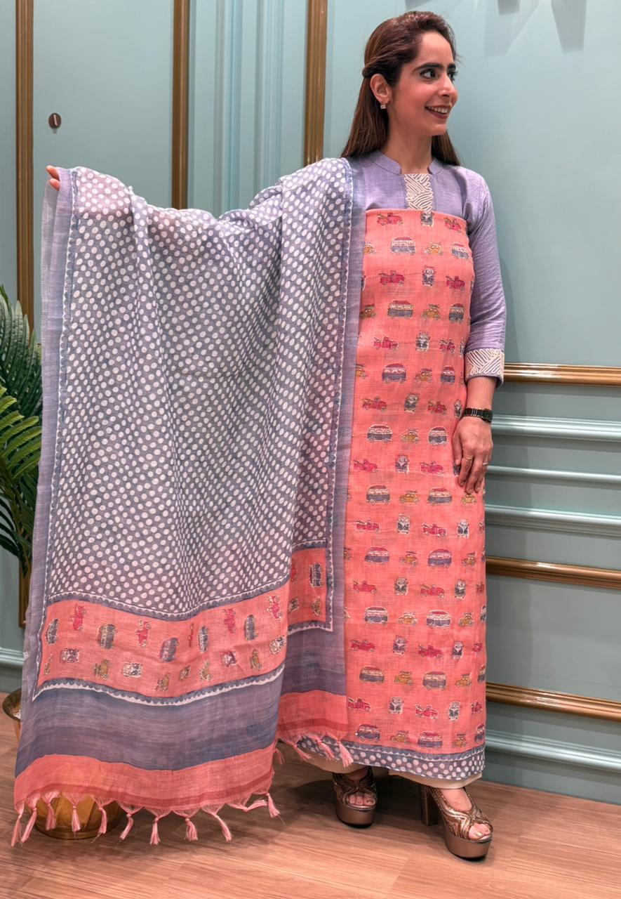 Elegant unstitched suit crafted in pure linen cotton fabric