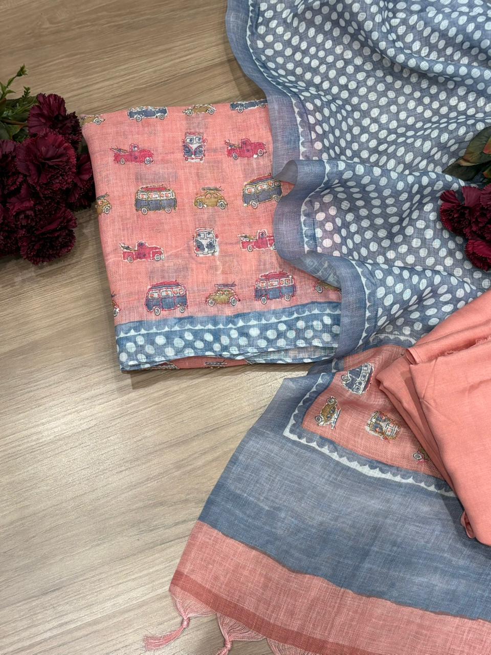 Elegant unstitched suit crafted in pure linen cotton fabric