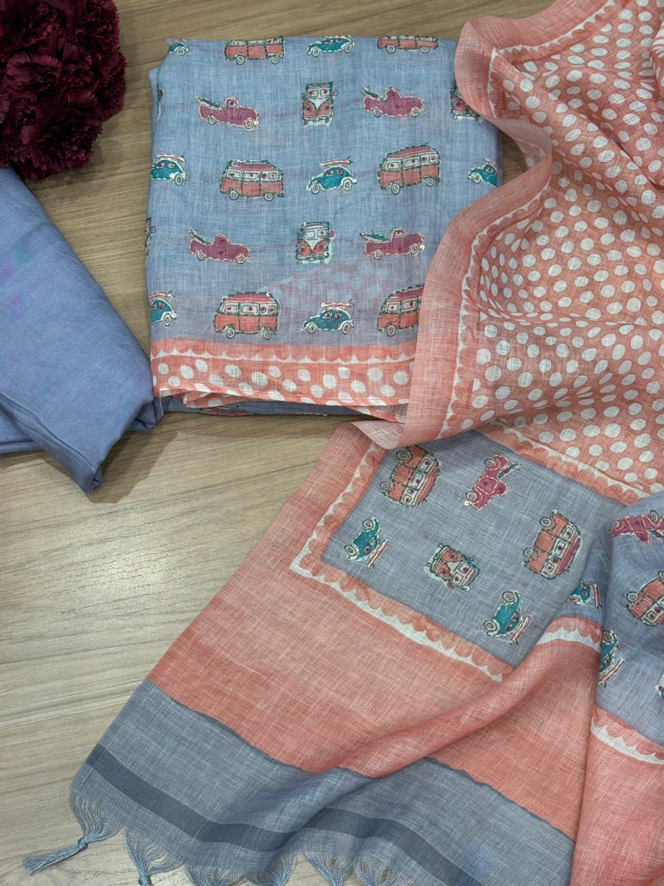 Elegant unstitched suit crafted in pure linen cotton fabric