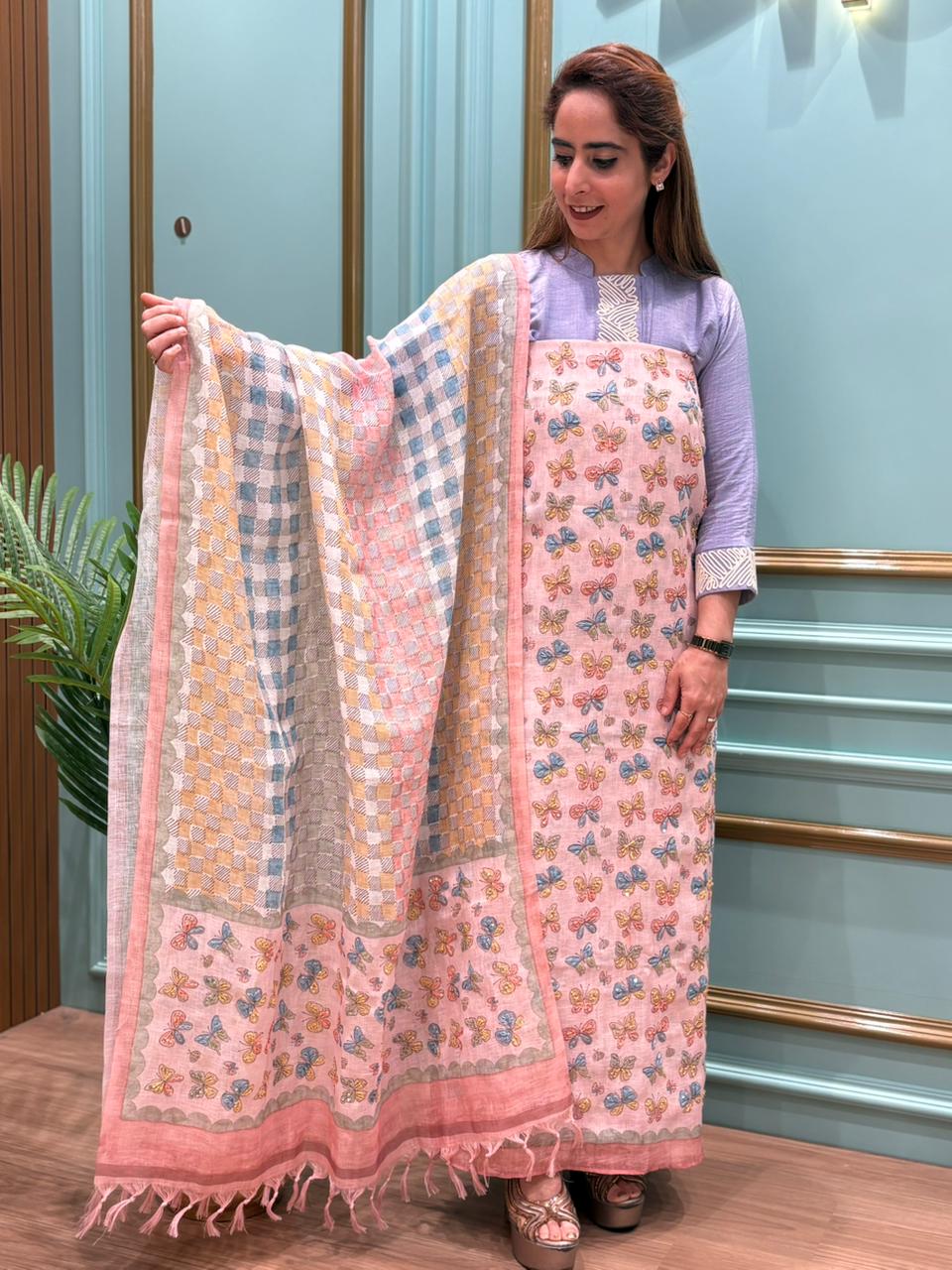 Effortless elegance with this pure linen cotton unstitched suit