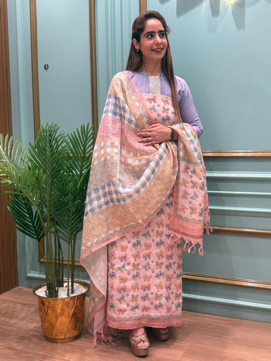 Effortless elegance with this pure linen cotton unstitched suit