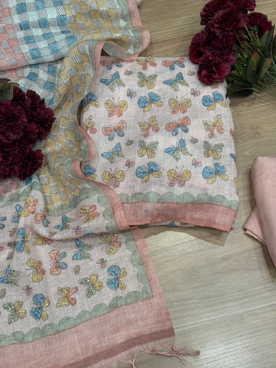 Effortless elegance with this pure linen cotton unstitched suit