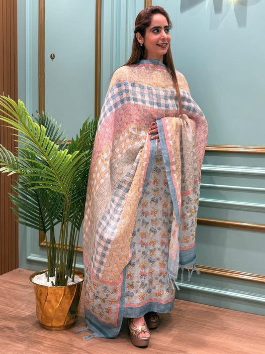 Effortless elegance with this pure linen cotton unstitched suit