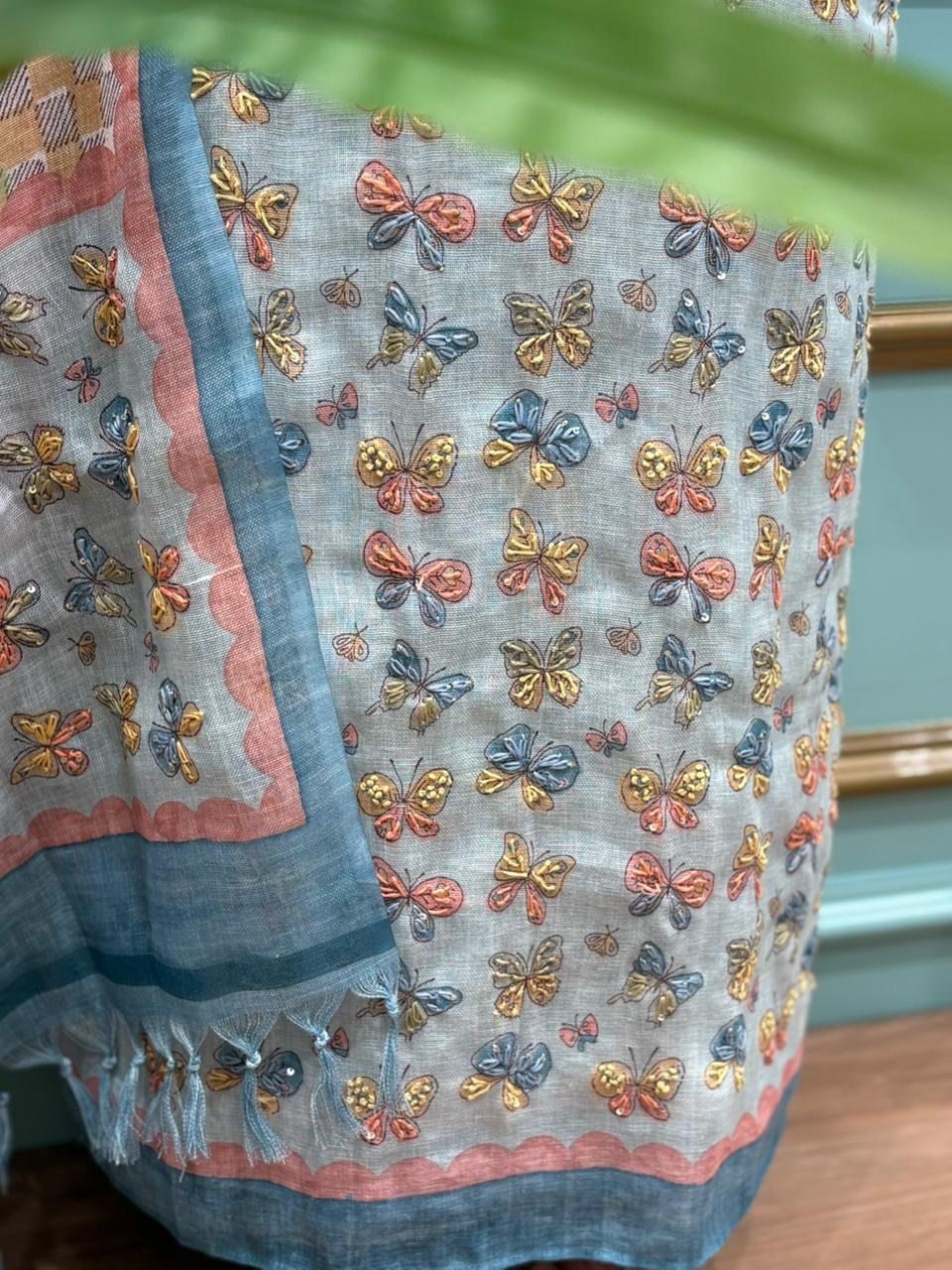 Effortless elegance with this pure linen cotton unstitched suit