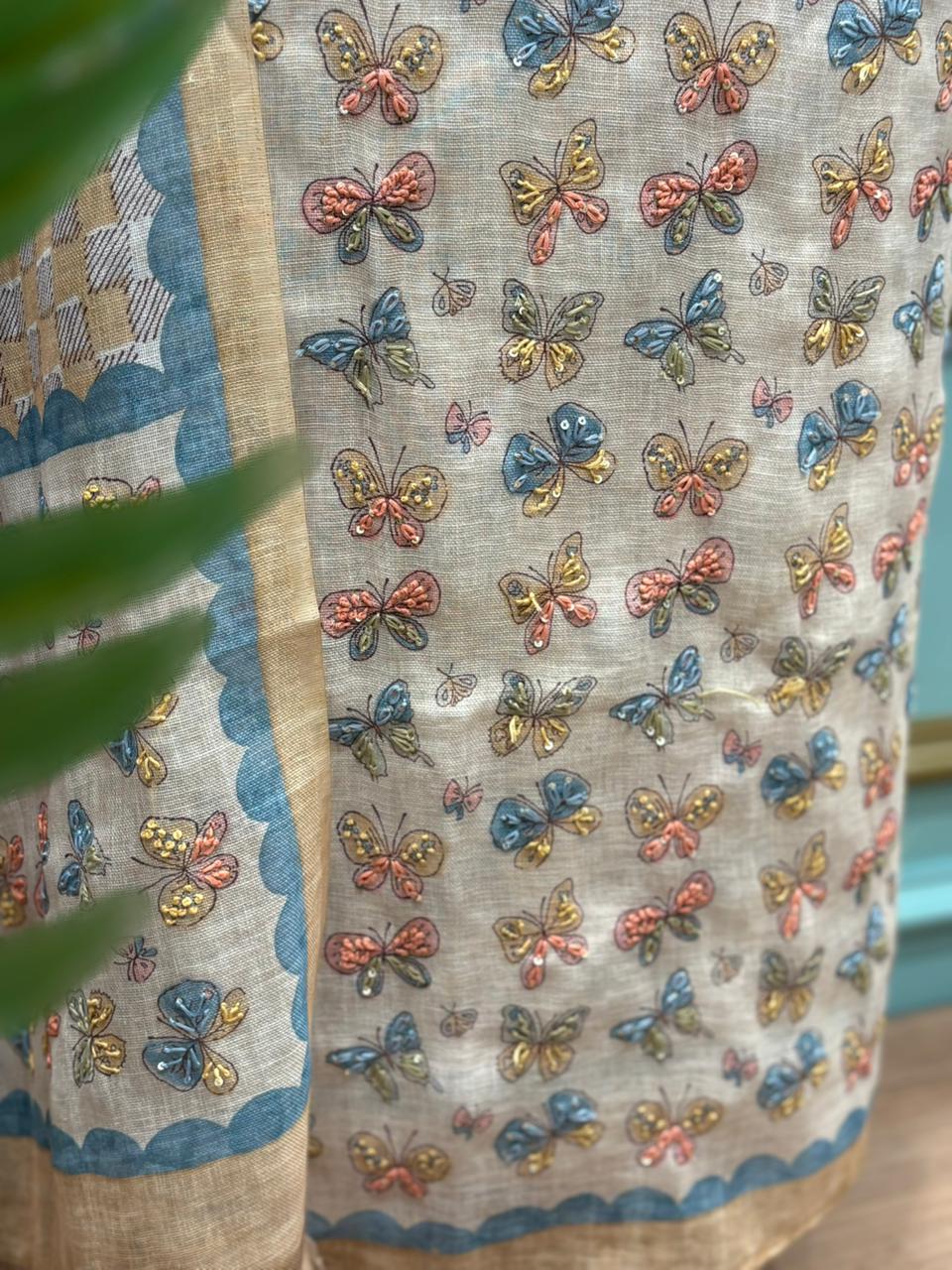 Effortless elegance with this pure linen cotton unstitched suit