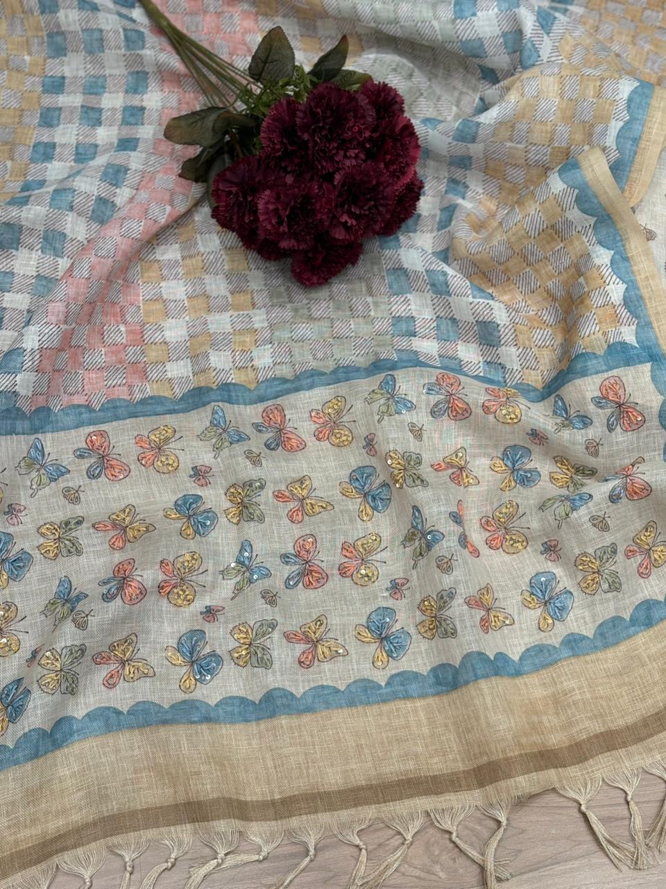 Effortless elegance with this pure linen cotton unstitched suit