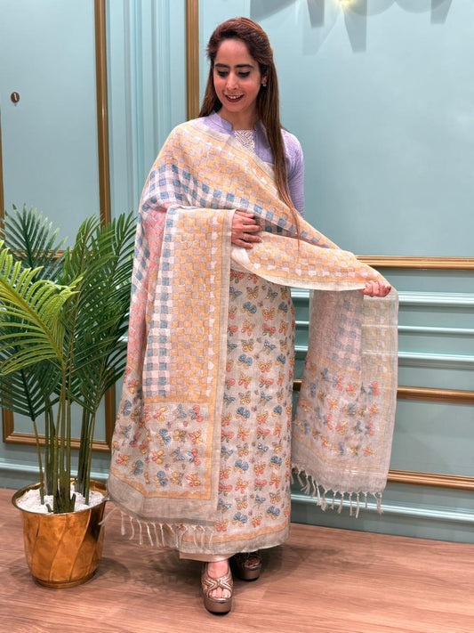 Effortless elegance with this pure linen cotton unstitched suit