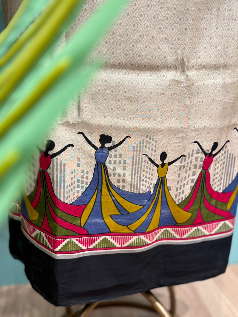 Ethnic wardrobe with this stunning unstitched Maheshwari cotton suit,