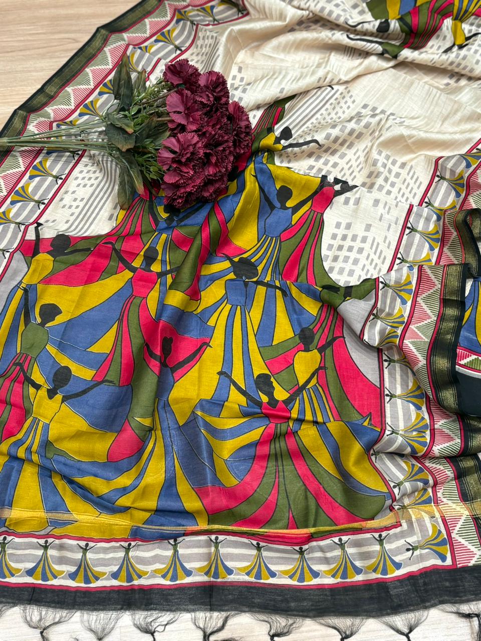 Ethnic wardrobe with this stunning unstitched Maheshwari cotton suit,