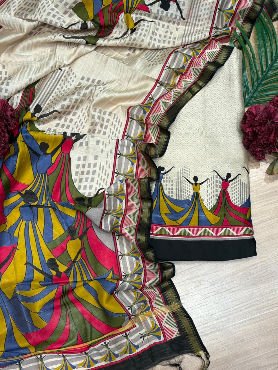 Ethnic wardrobe with this stunning unstitched Maheshwari cotton suit,