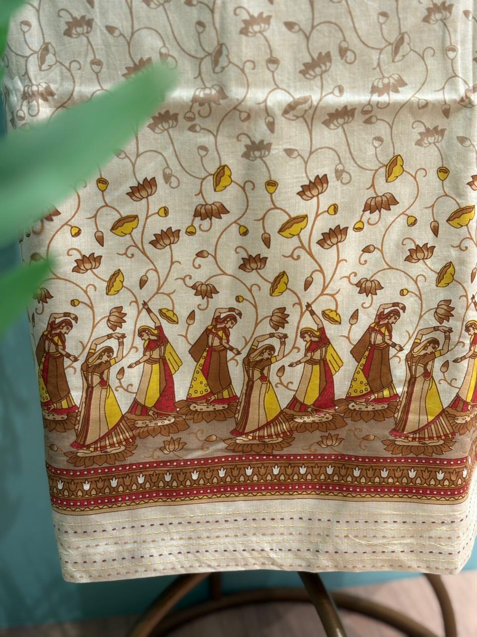 Ttimeless tradition with this beautiful unstitched cotton Kalamkari suit