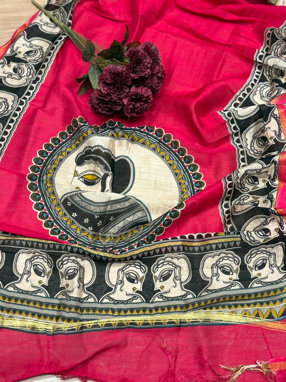 Timeless artistry with this beautiful unstitched Maheswari cotton suit set.