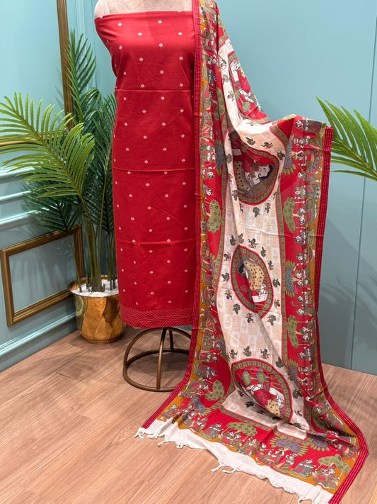 Celebrate timeless artistry with this elegant unstitched cotton suit set