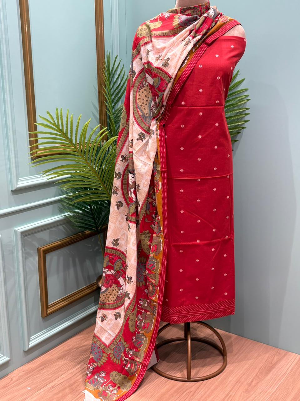 Celebrate timeless artistry with this elegant unstitched cotton suit set