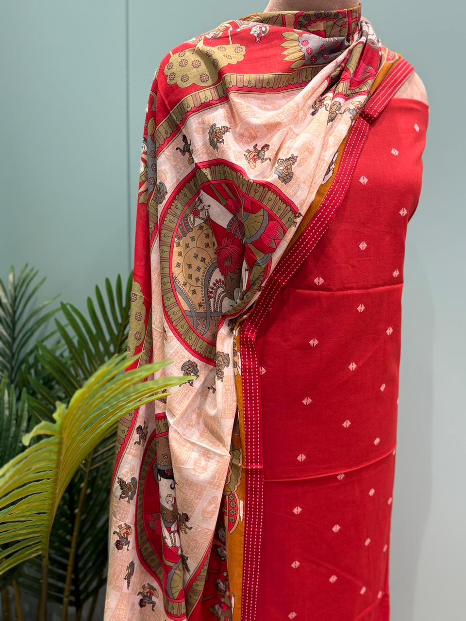 Celebrate timeless artistry with this elegant unstitched cotton suit set