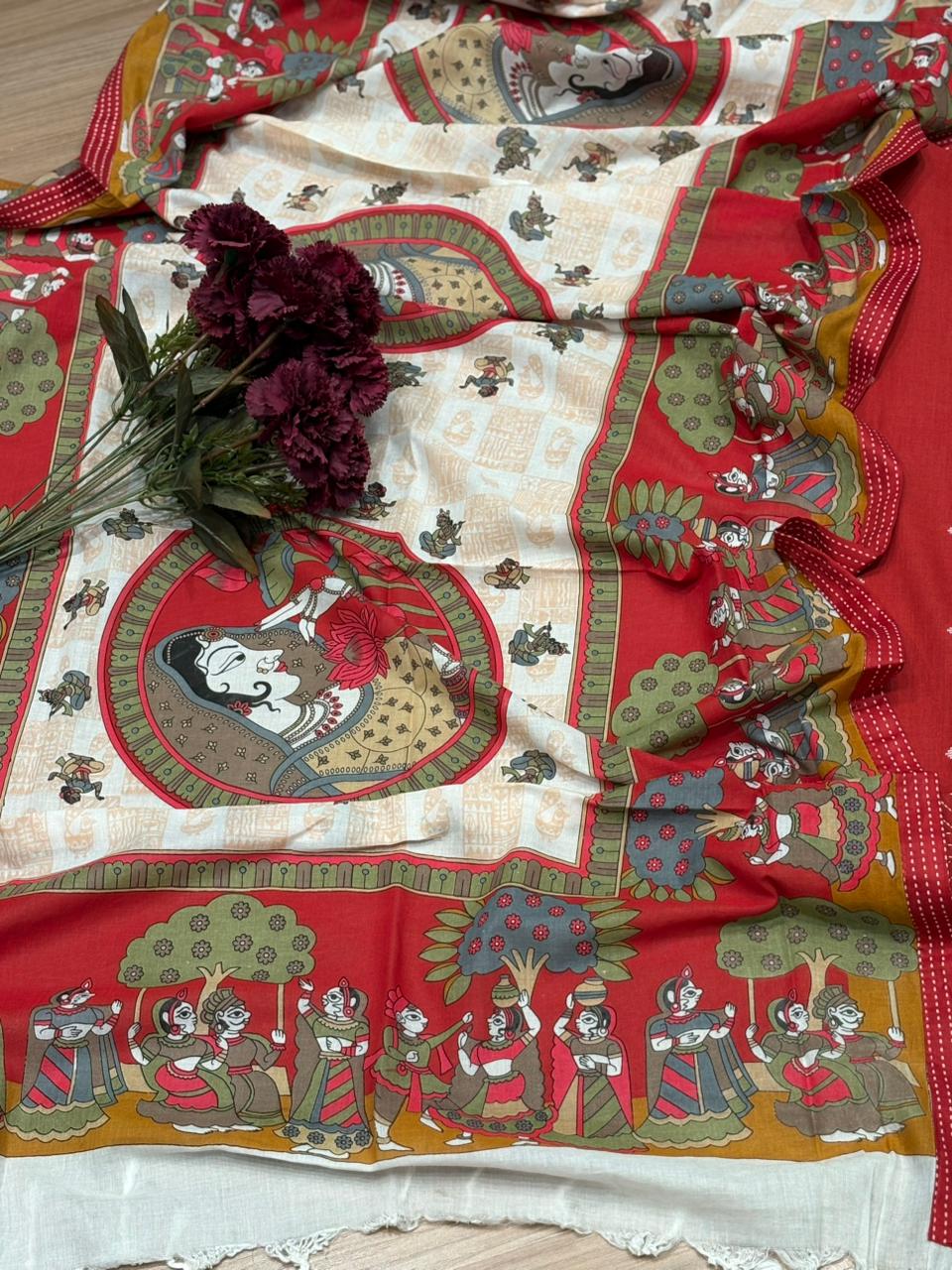 Celebrate timeless artistry with this elegant unstitched cotton suit set