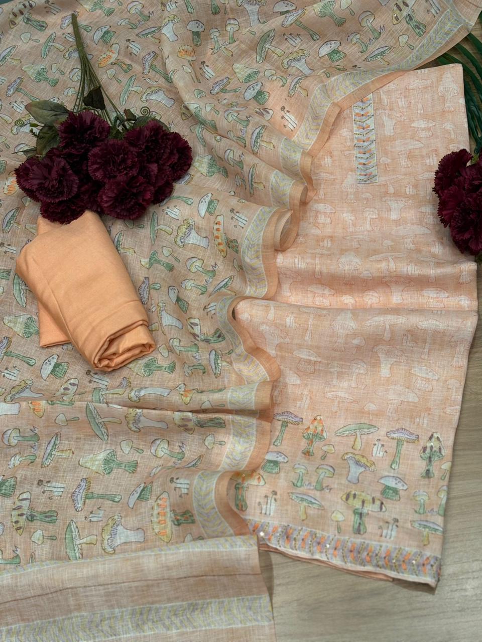 Elegant unstitched suit crafted in pure linen cotton fabric