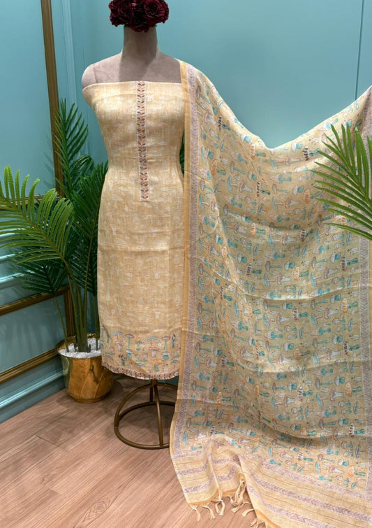 Elegant unstitched suit crafted in pure linen cotton fabric