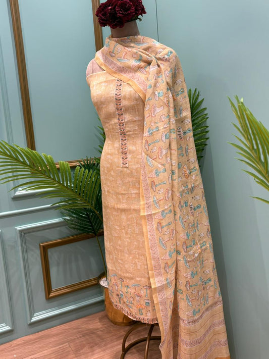 Elegant unstitched suit crafted in pure linen cotton fabric