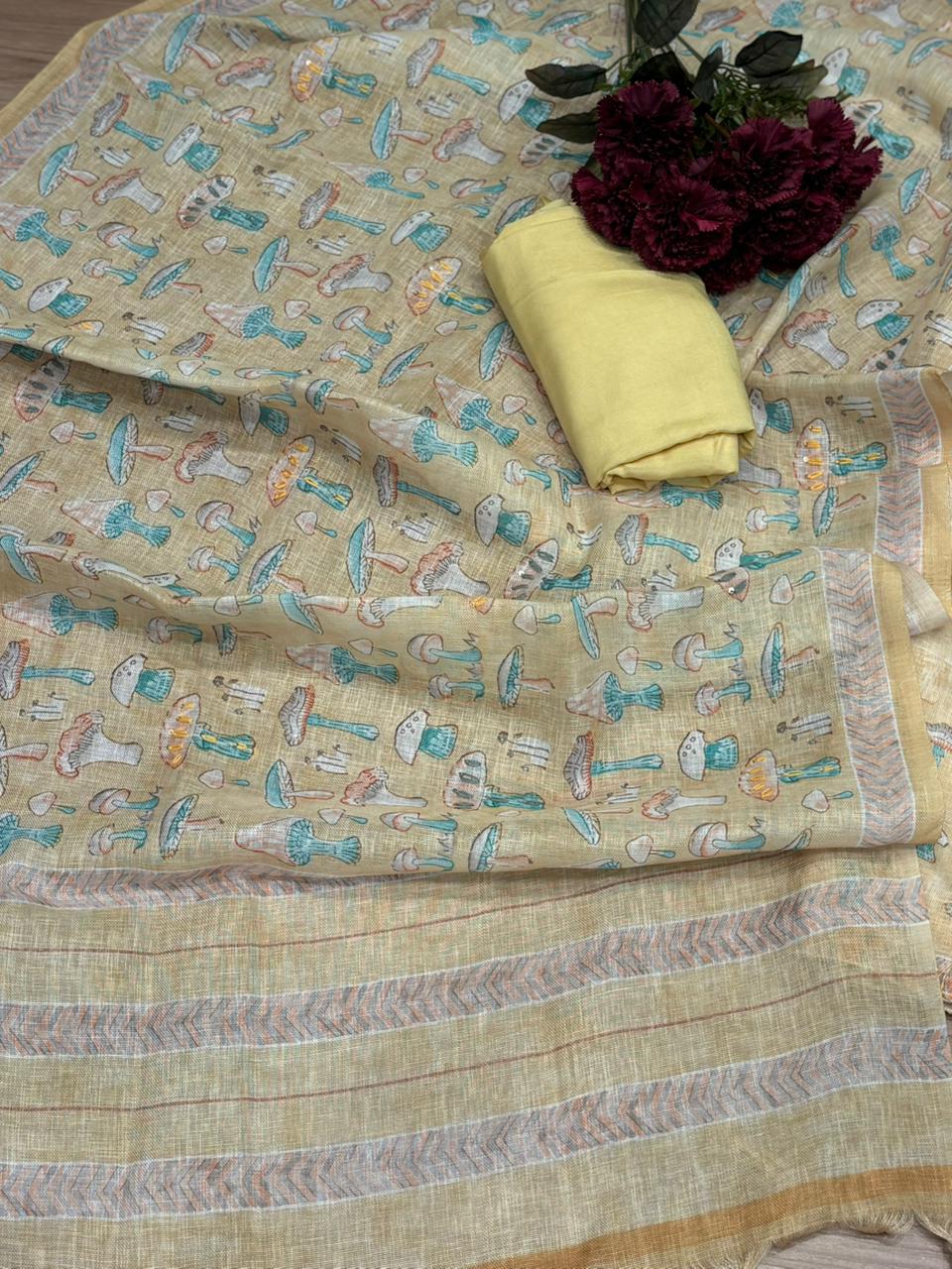 Elegant unstitched suit crafted in pure linen cotton fabric