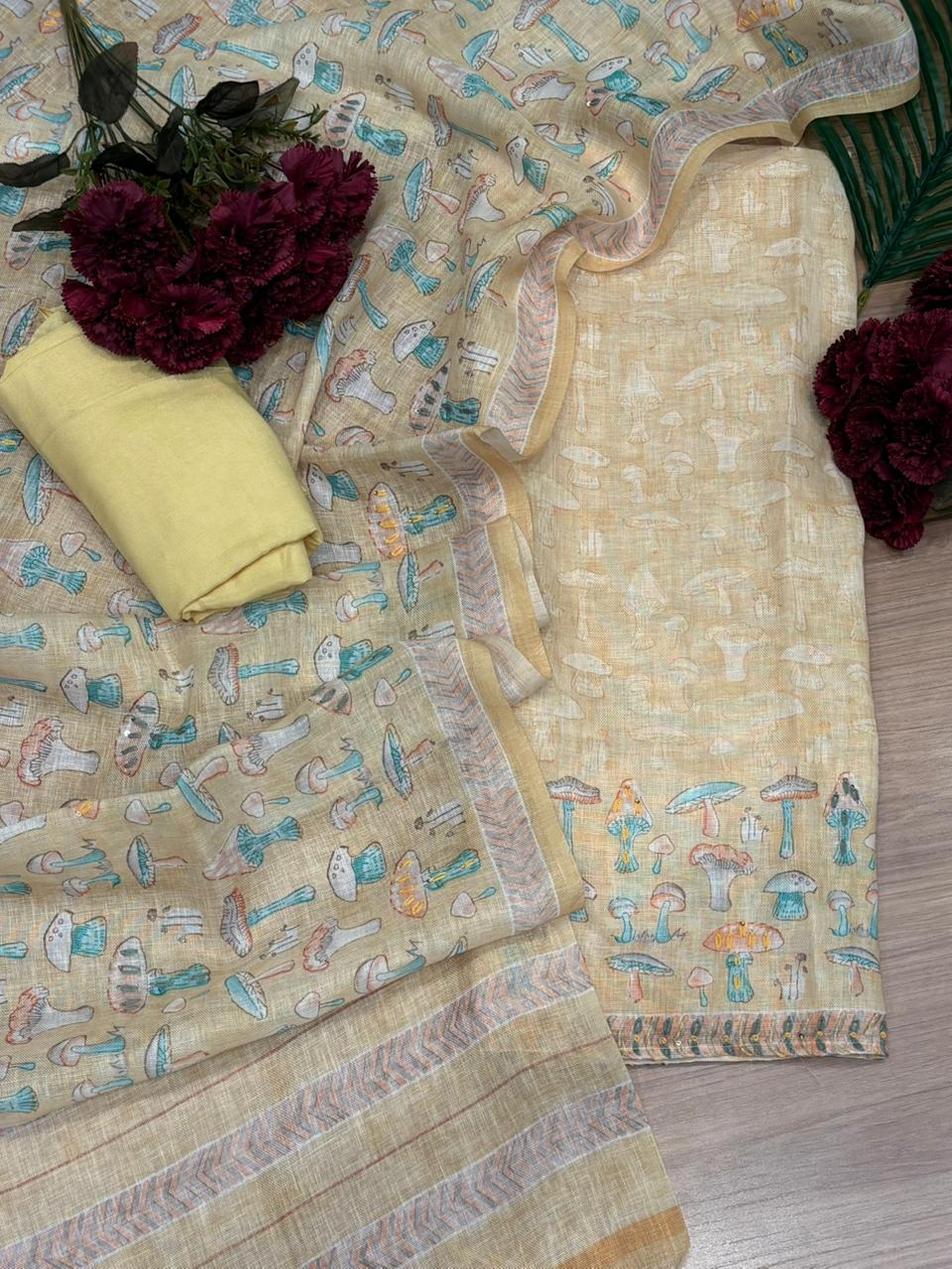 Elegant unstitched suit crafted in pure linen cotton fabric