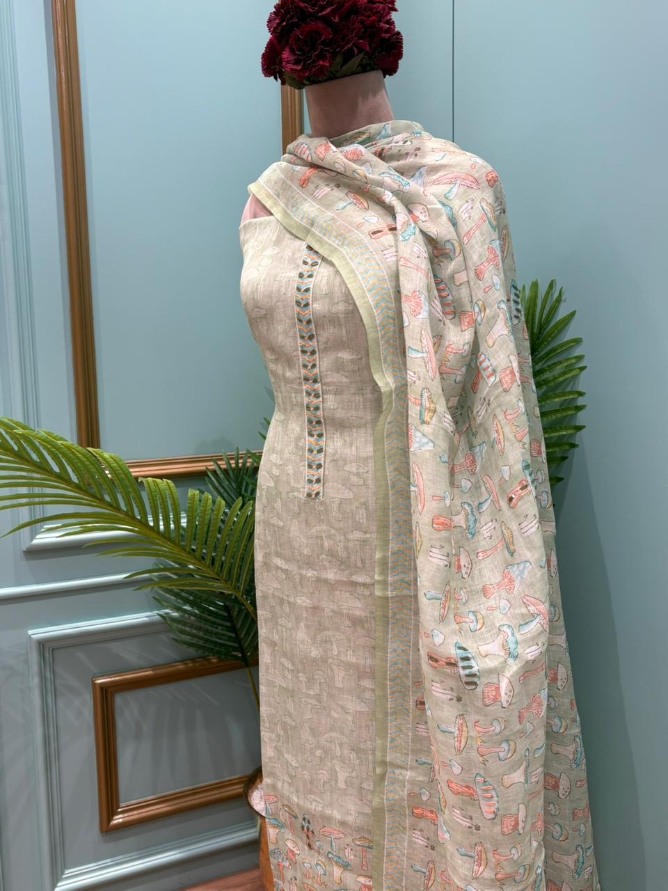 Elegant unstitched suit crafted in pure linen cotton fabric