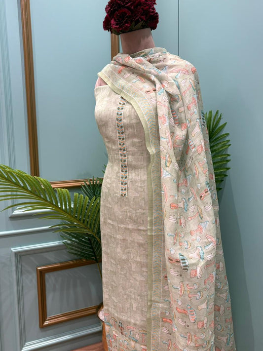 Elegant unstitched suit crafted in pure linen cotton fabric