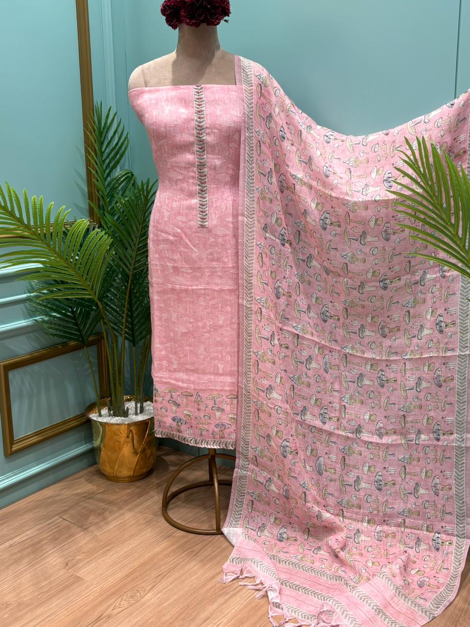 Elegant unstitched suit crafted in pure linen cotton fabric