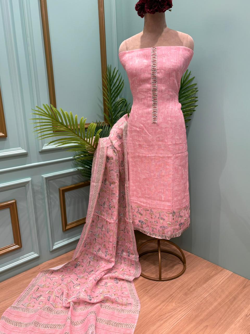 Elegant unstitched suit crafted in pure linen cotton fabric