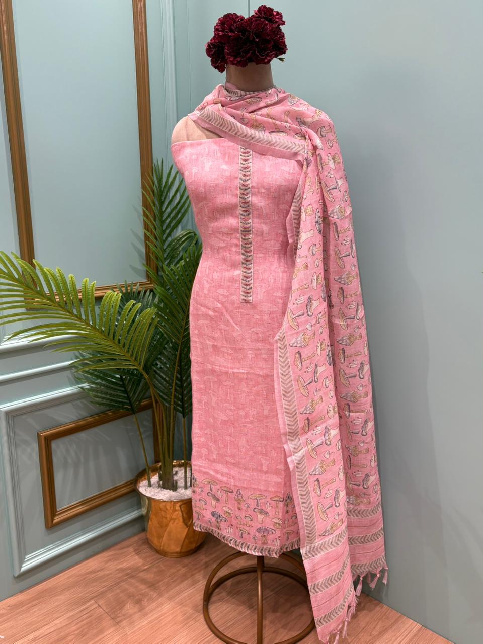 Elegant unstitched suit crafted in pure linen cotton fabric