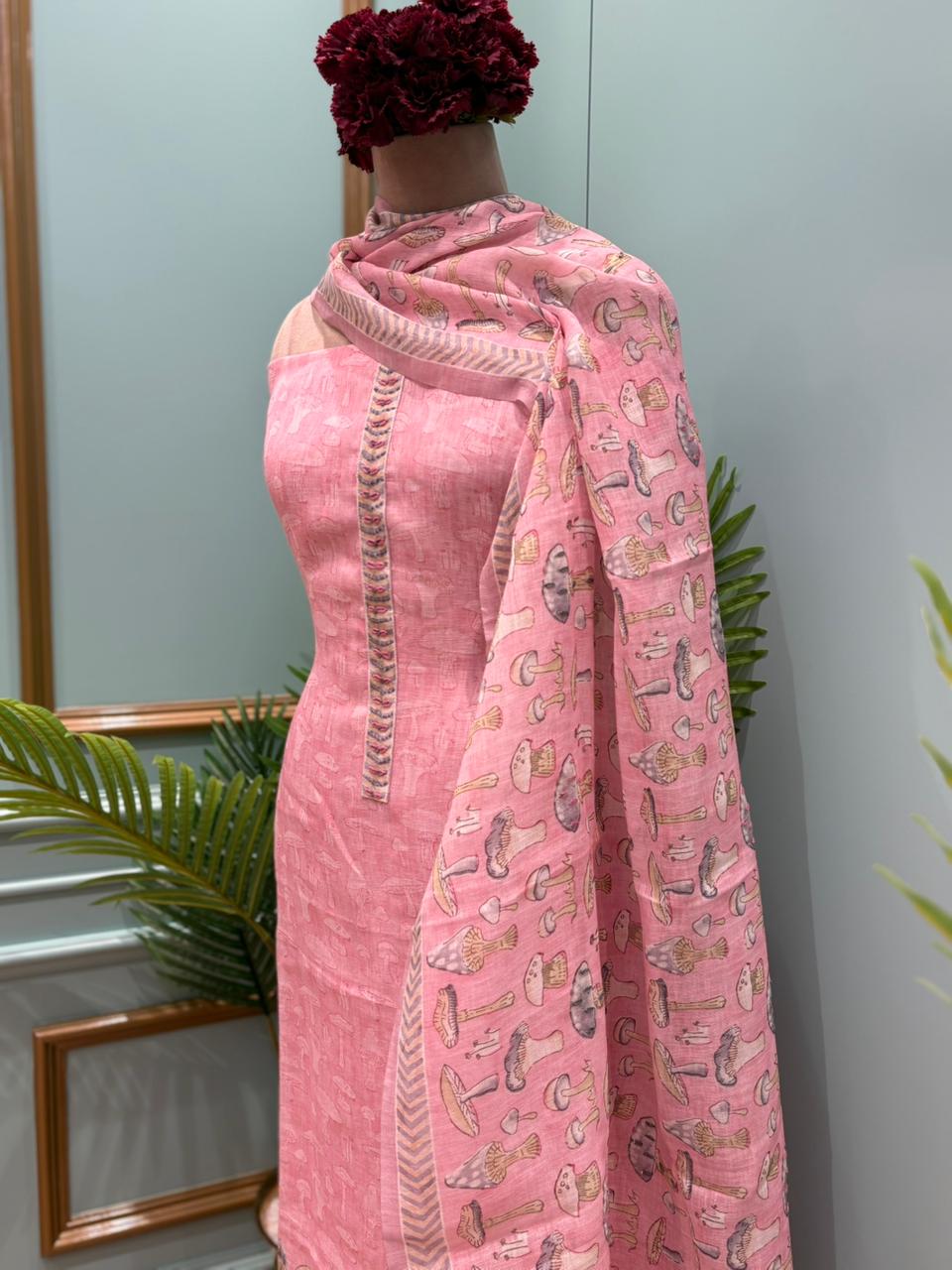 Elegant unstitched suit crafted in pure linen cotton fabric