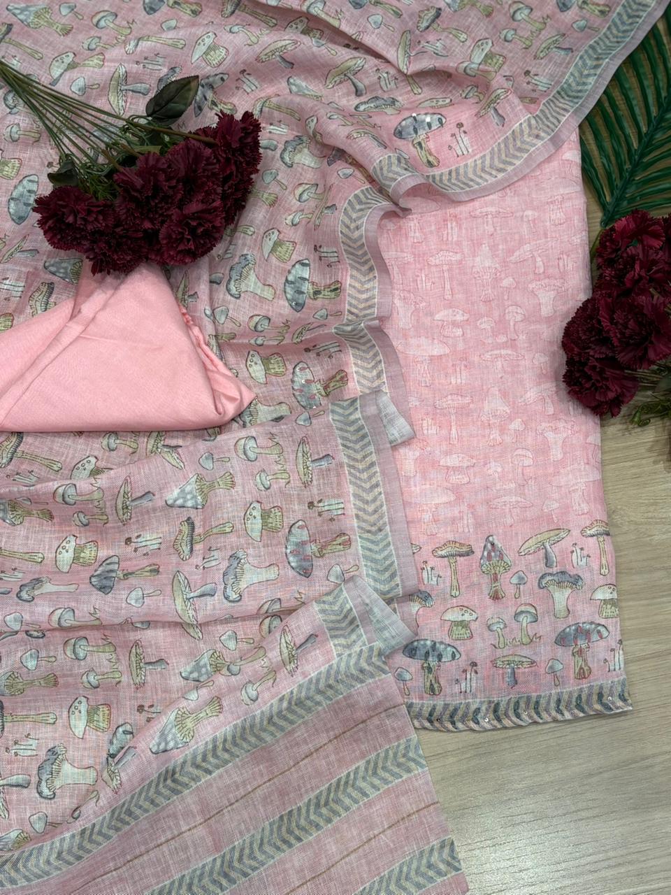 Elegant unstitched suit crafted in pure linen cotton fabric