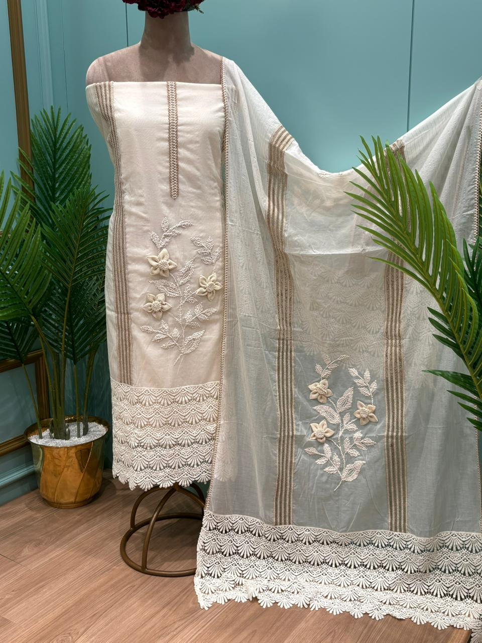 Graceful and timeless, this beautiful unstitched cotton suit