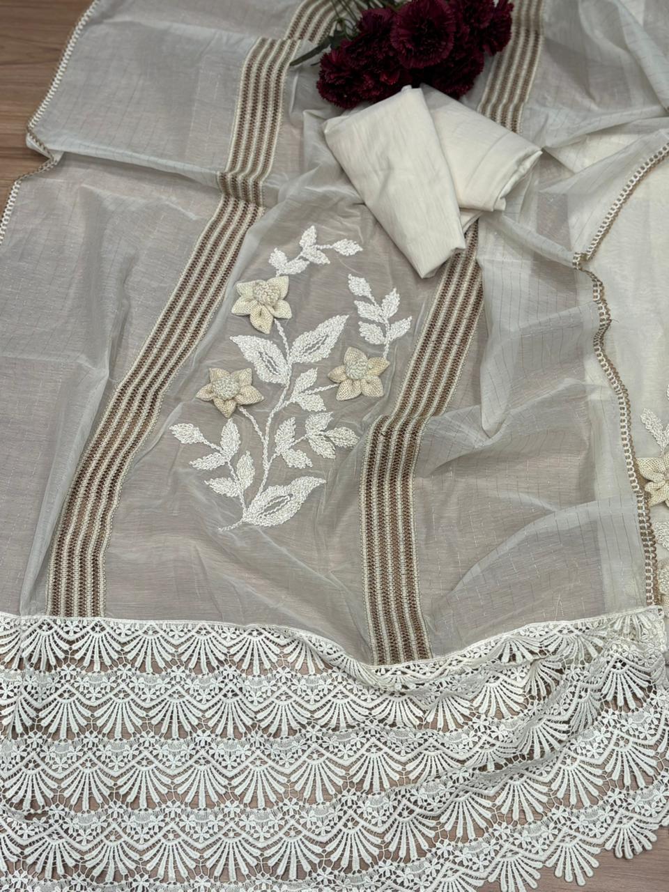 Graceful and timeless, this beautiful unstitched cotton suit