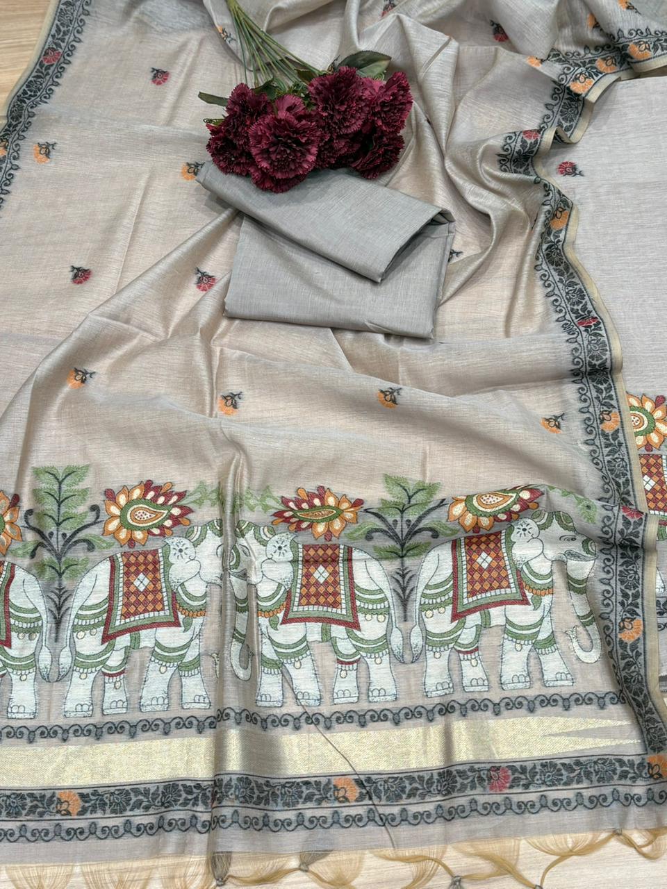 Grace meets tradition in this elegant unstitched Jamdani cotton suit