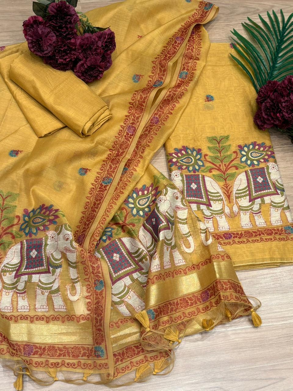 Grace meets tradition in this elegant unstitched Jamdani cotton suit