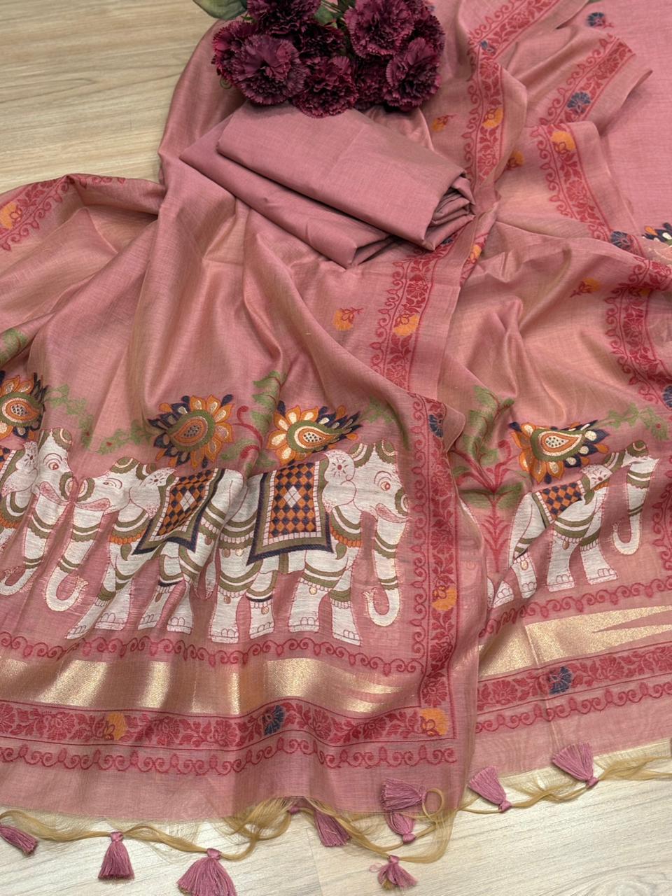 Grace meets tradition in this elegant unstitched Jamdani cotton suit