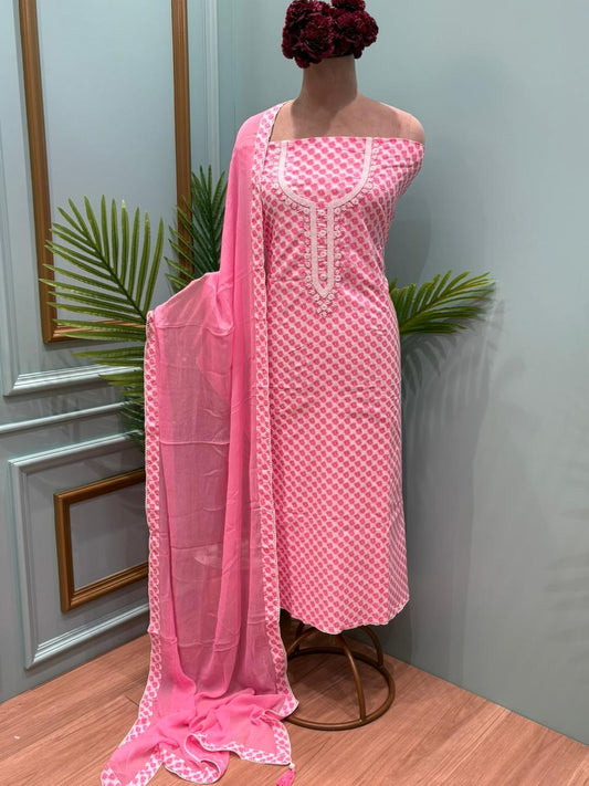 Beautiful unstitched cotton suit set designed for comfort