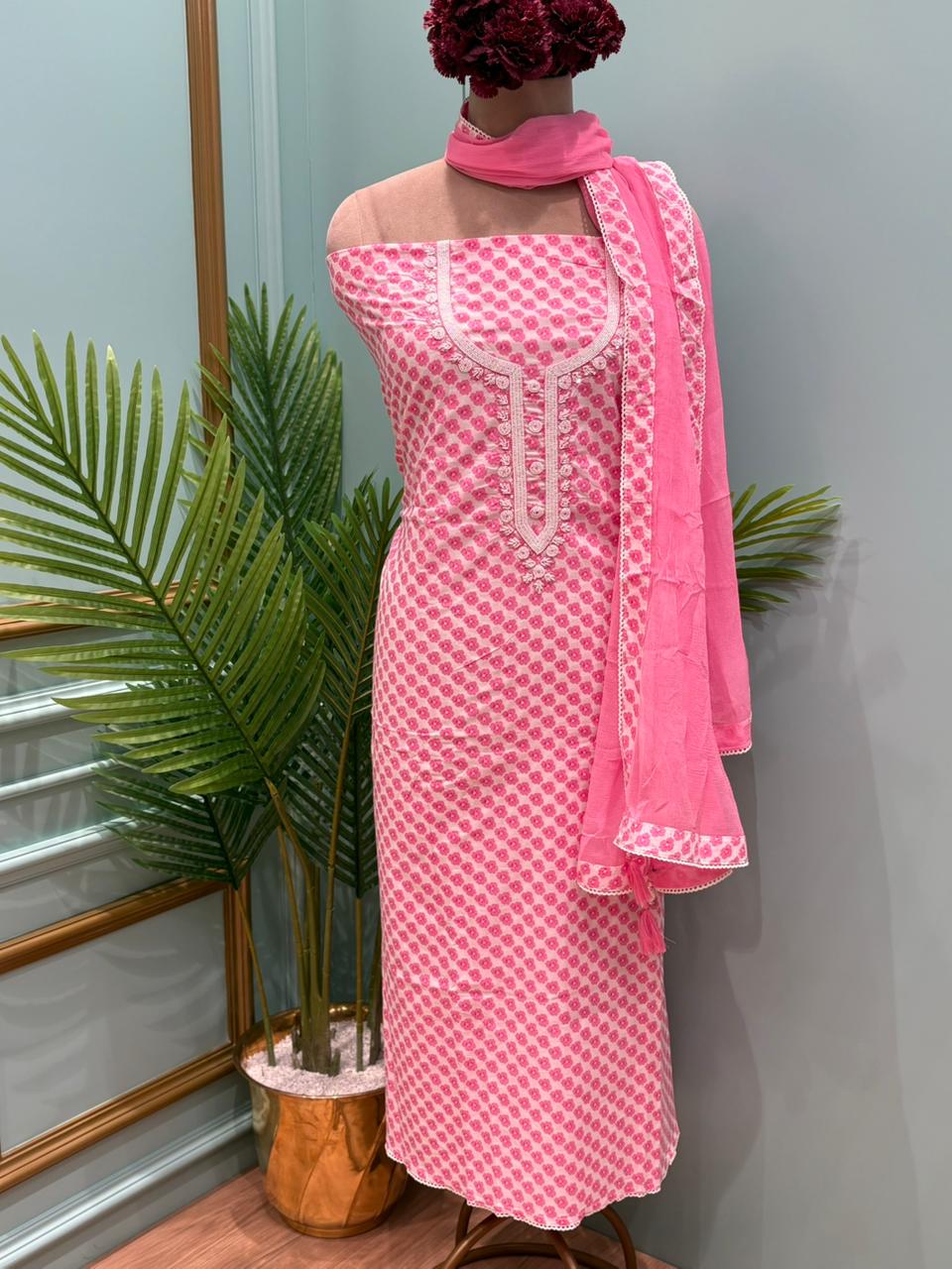 Beautiful unstitched cotton suit set designed for comfort