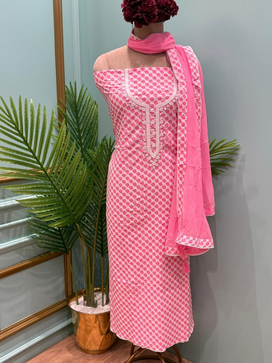 Beautiful unstitched cotton suit set designed for comfort