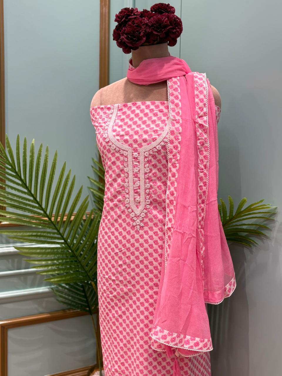 Beautiful unstitched cotton suit set designed for comfort