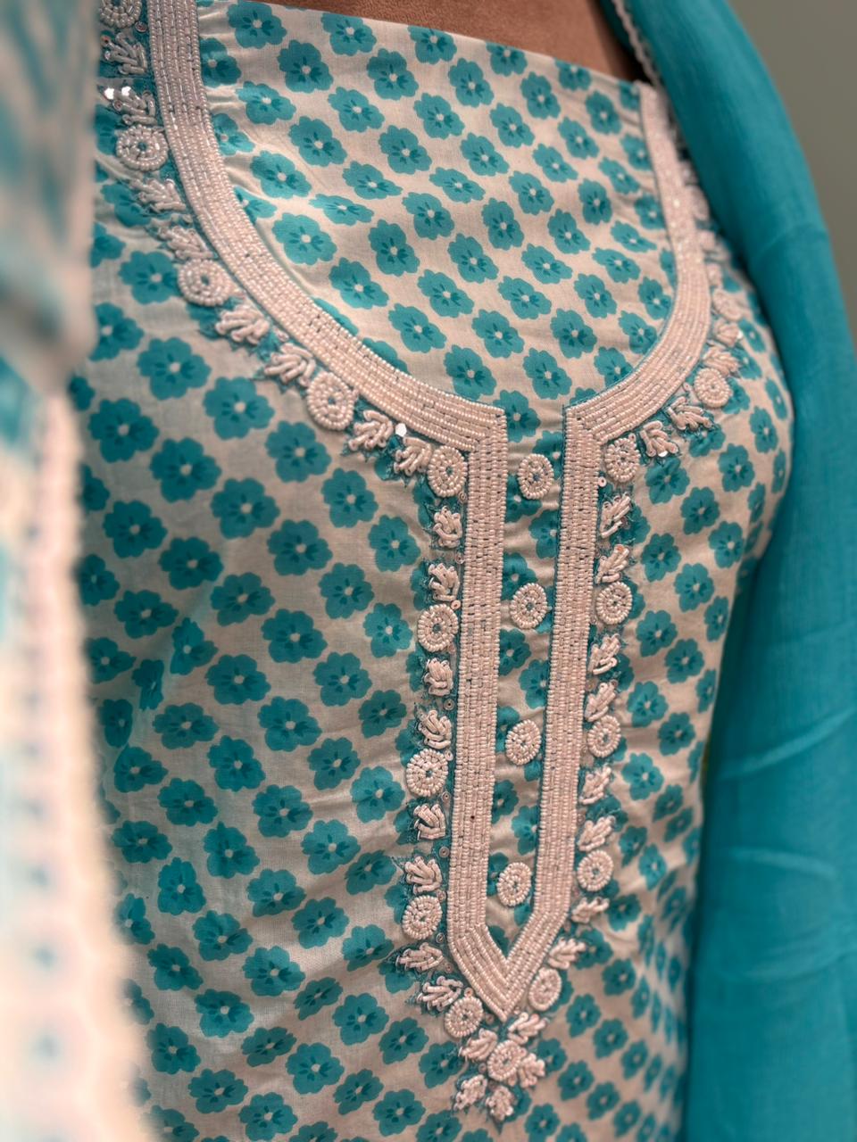 Beautiful unstitched cotton suit set designed for comfort